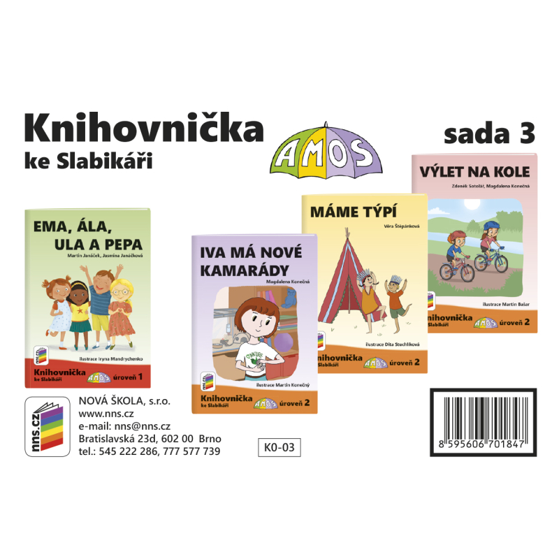 Knihovnička ke Slabikáři AMOS - sada 3 (Ema, Ála, Ula a Pepa, Iva má nové kamarády, Máme týpí, Výlet na kole)